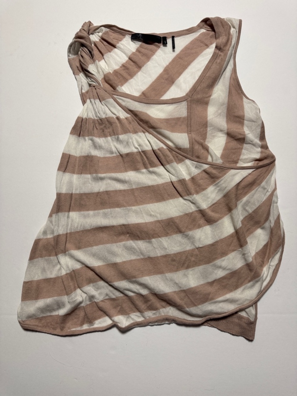 L. A. M. B. Y2K Striped Sleeveless Knit Top Beige White Cotton Linen Blend M‎